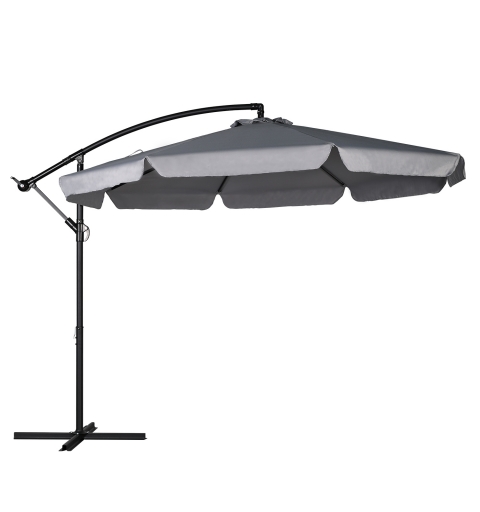 Parasol ogrodowy na wisięgniku 3.5m z klapami - 8 paneli - 100% wodoodporny poliester 200 g/m² - szary