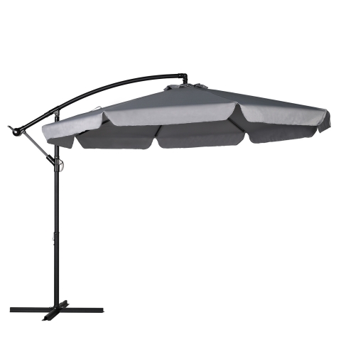 Banana cantilever garden parasol - 3.5m with flaps - 8 panels - 100% waterproof polyester 200 g/m² - gray